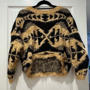 Hot & Delicious Black and Tan Fuzzy Sweater Size M/L
